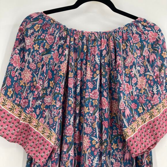 Cynthia Rowley Boho Flouncy Blue Pink Tassel Blouse Rayon Women’s 3X - Picture 3 of 9